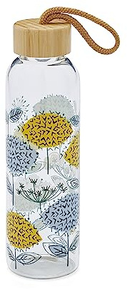 Cooksmart Botella de agua de vidrio de 500 ml, respetuosa con el medio ambiente, con tapa y asa de transporte, botellas de vidrio para oficina, deportes o para llevar - Retro Meadows