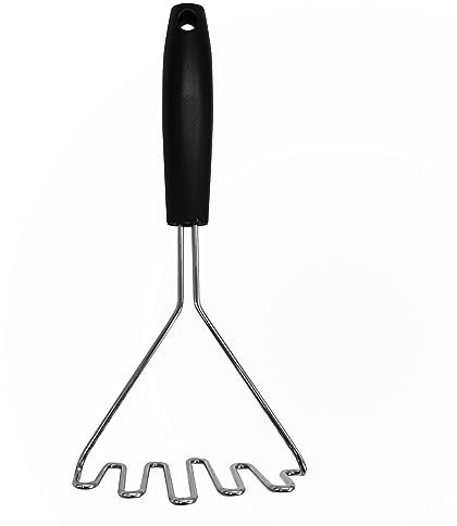 Fackelmann Initial Potato Masher, Stainless Steel, Heat-Resistant Handle, Fruit & Vegetable Baby Food Masher, Large Sturdy Press Plate, Handheld Food Crusher, Ricer, for Jam Vegetables & Fruits, 25cm