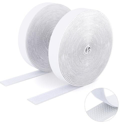 SUTOUG Ruban adhésif double face à crochets et à boucles, 20MM x 5M Ruban adhésif autocollant, bandes robustes, ruban à emboîtement pour cadres de photos, moustiquaires, tapis, bricolage - Blanc