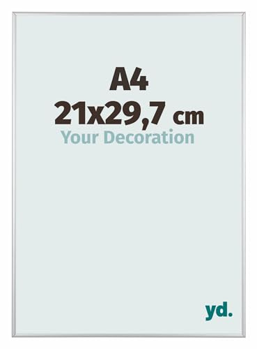 yd. Your Decoration - Bilderrahmen DIN A4 21x29.7 cm - Silber Matt - Bilderrahmen aus Aluminium mit Acrylglas - Antireflex - DIN A4 21x29.7 Rahmen - Austin