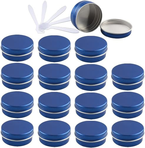 Leere Gläser mit Deckel, Kosmetikdose, B0CL9KV58748, PC, 10 ml, blau, leere runde Aluminiumdosen mit Schraubdeckel, Aufbewahrungsgläser, Kosmetikbehälter, Töpfe mit 6 Spateln (Farbe: Gold, Größe: 15 m