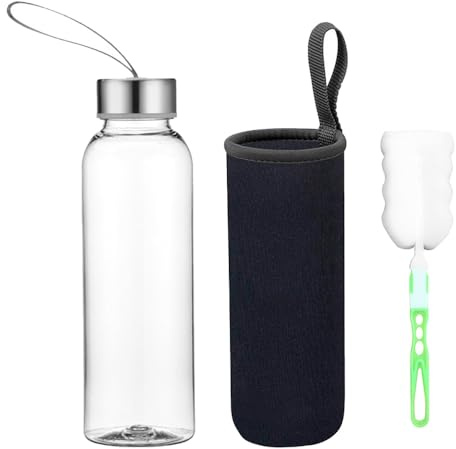 Voarge Bouteille en verre sans bisphénol A de 550 ml - Gourde classique avec housse en nylon - Pour voiture, voyage, sport