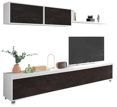 duehome | Conjunto Reversible de Salon, Mueble de TV, Modulos de Comedor, Modelo Arlet, Acabado en Blanco Artik y Oxido, Medidas: 200 cm (Largo) x 41 cm (Fondo) 43 cm (Alto)