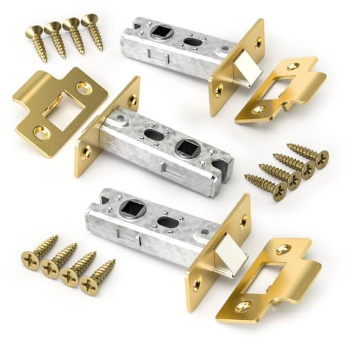 Bwintech 3 Pcs 75mm Steel Imitation Gold Tubular Latch, Premium Mortice Latch, for use with Sprung Lever Door Handles