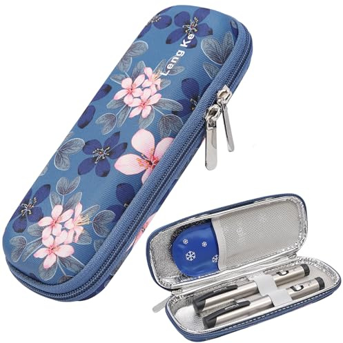 JAKAGO Borsa termica per insulina, borsa portatile per penna per insulina, con 2 batterie di raffreddamento in nylon, accessori per il diabete e farmaci per il diabete, M-fiore, casual con motivo