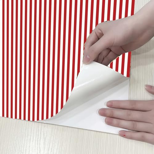 GLOW4U Papel tapiz de vinilo a rayas rojas y blancas de 17.7 x 117 pulgadas, forro de estante para muebles y paredes