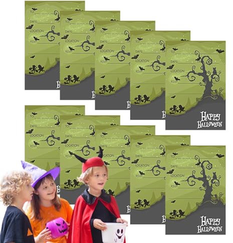 Buerfu Halloween- -Einladungskarten,Halloween- -Einladungskarten | Leere Einladung ausfüllen | Horror-Partykarten, Muster, Spinnennetz-Design, 10 Stück,