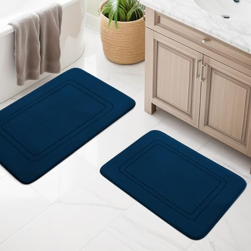 chakme Badezimmerteppich Set 2 Teilig, Weiche Badematte aus Memory-Schaum Badvorleger rutschfest Waschbar, Badezimmer Teppiche Set für Toilette Dusche und Badewanne Navy blau