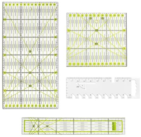 4 reglas de patchwork, reglas de costura, juego de reglas de costura, accesorios de costura, 4 x 11,5 cm, 15 x 15 cm, 15 x 30 cm, 5 x 30 cm, regla de costura con indicadores de ángulo de 30/45/60