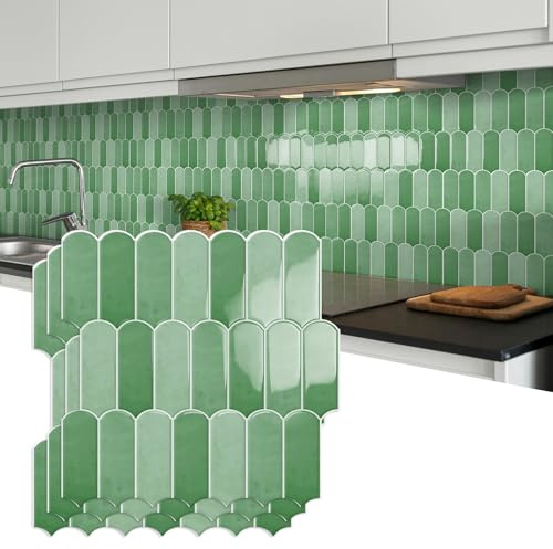 Sage Green Upgrade Thicker Peel and Stick on Wall Tiles Backsplash | Self Adhesive Splashback Stick on Wall Tile for Kitchen Bathroom,RV(10 Sheets,30.5X 30.5cm)
