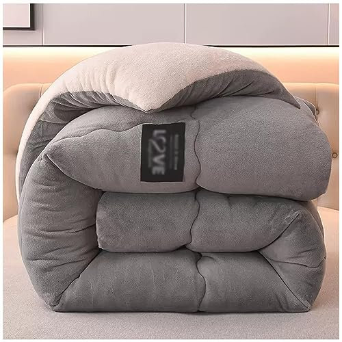 TAUIANE Verdickte Doppelseitige Fleecedecke, Super Warme Steppdecke Aus Lamm Kaschmir, Gewichtsdecken FüR Den Winter, PlüSch Samt Bettdeckenkern, Daunendecke,Grau,200×230cm(4kg)