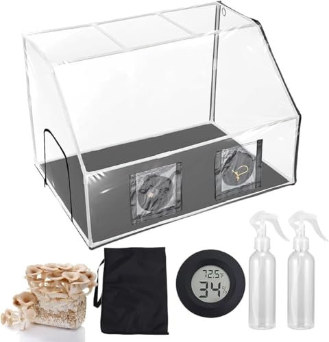 HDCCDM Tragbares Growbox-Pilz-Monowannen-Set, verbesserte Standluftbox für Pilzmykologie, mit 2 Sprühgeräten und Thermometer, 90 x 60 x 60 cm großes Pilzpflanzbeutel-Zelt, für Frischluftaustausch