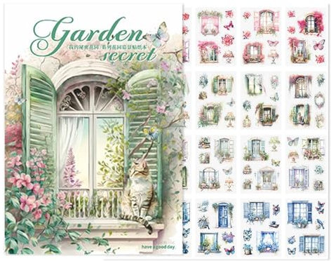 Scrapbook-Aufkleberpaket, Gartenblumen-Aufkleberbücher,Gartenaufkleber-Buch für Journaling - 20 Blatt Journal-Scrapbook-Aufkleber für Scrapbooking, Journaling, Notizbuch