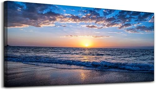 hyidecorart Modern Bilder Wohnzimmer Meer Landschaft Gemälde 73x146 cm | Prächtiges Ornament, HD-Druck, Einfach Aufzuhängen, Leinwandgewebe, Für Viele Räume, Flexible Wanddeko, Geschenk