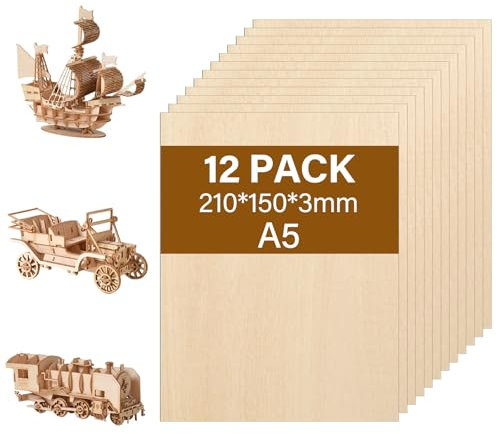 Tapvai 12 pezzi A5 compensato di tiglio,210 x 150 x3mm compensato multistrato,compensato di tiglio laser da 3 mm,pannelli di legno per artigianato,per artigianato, taglio del legno,modellismo