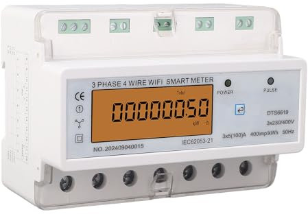 Contatore Elettrico Trifase Misuratore di Potenza con Schermo Retroilluminato e Telecomando Misuratore di Energia Intelligente su Guida DIN per App Misuratore di Potenza per