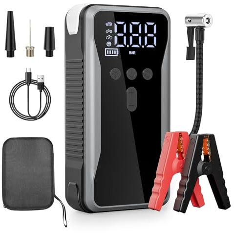 LUCUHM Car Jump Starter & Air Compressor - 16000mAh Portable Power Bank, 150PSI Tire Inflator, LED Light - 12V Emergency Booster for Gas/Diesel Vehicles