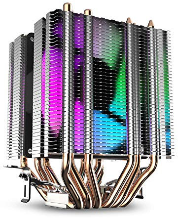 Cpolebev CPU Aire Acondicionado 6 Tubos de Disipador de de Doble Torre con Ventiladores Iris Led de 90 Mm para 775/1150/1155/1156/1366