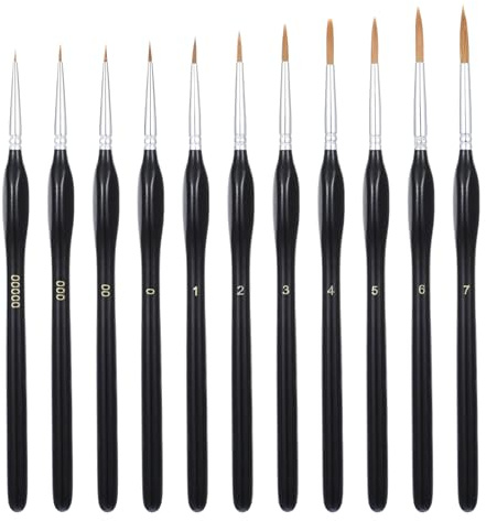 LIQWEI 11 Stück Feine Pinsel Set, Detail Pinselset, Miniatur Malen Nach Zahlen Pinsels Schwarz Künstlerpinsel Malen für Künstler für Aquarell für Nagelkunst Acryl Aquarell Ölgemälde Strichmalerei