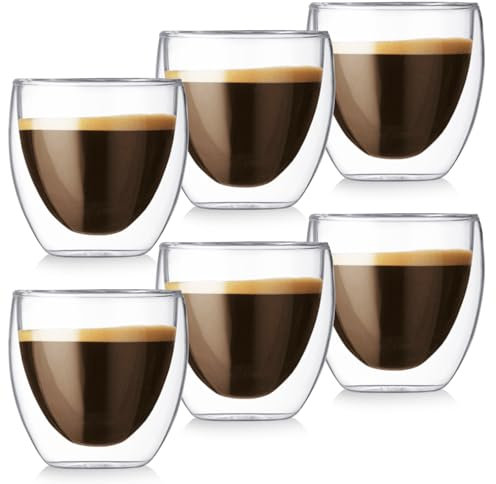 Molbory Juego de 6 tazas de café de doble pared, 80 ml, vasos de café con capuchino, tazas de café, vasos térmicos de doble pared, tazas de café