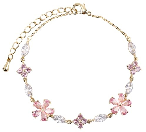 Mikovivi Bracelet Fleur de Cerisier, Bijoux Ajustable en Or Bracelet Fleur de Cerisier en Cristal Rose Bijoux Pétales Scintillants pour Femme