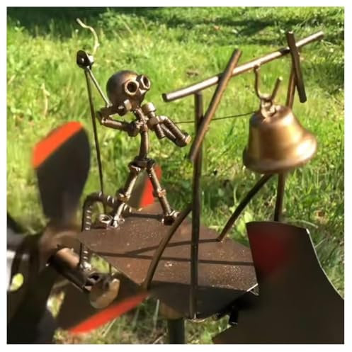 Mulino a vento in metallo fatto a mano, scultura vocalista alimentata a vento, versione aggiornata, girandola a vento di arte rupestre, scultura cinetica alimentata dal vento per prato da cortile