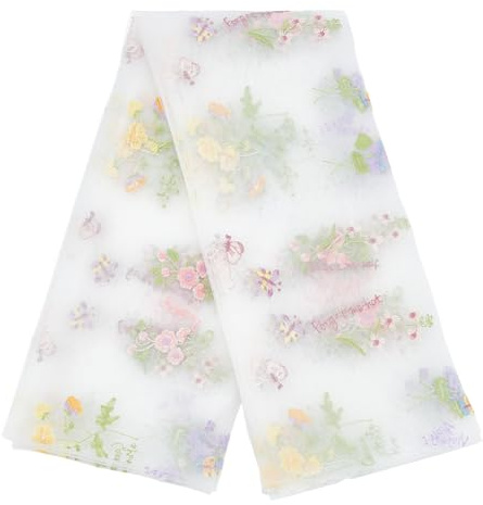 BENECREAT 1.8 m X 130cm Spitzenstoff Mit Blumenstickerei Polyesterstoff Mit Weißem Blumen Und Schmetterlingsdesign Für Hochzeitskleider Bastelarbeiten Heimdekoration