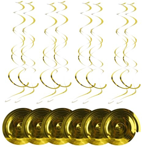 36 Stück Wirbel Deko Hängend, Luftschlangen, Spiral Girlande Deckenhänger, Goldene Folien Spiralen Luftschlangen für Geburtstag, Hochzeit, Weihnachten, Partydeko, Karneval, Babyparty, Silvester