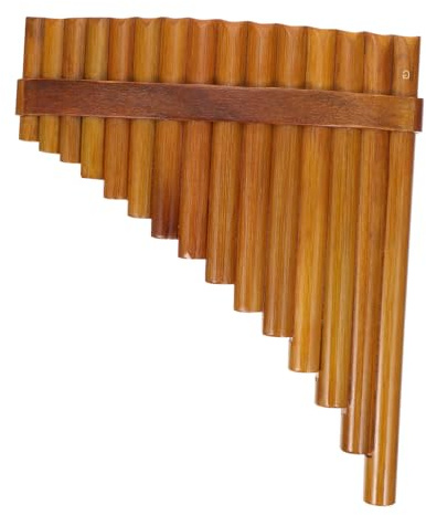 BAZEITFLOW 15-rohr Panflöte aus Bambus Holfarbe Professionelles Blasinstrument für Anfänger Traditionelle Panflöte zum Üben Linkshänder Modell