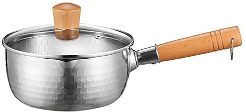 Pentola per Il Latte in Acciaio Inossidabile - Pentola Tradizionale, Antiaderente Multifunzionale con Manico in Legno e Coperchio in Vetro per Cucinare, 20 cm/7(20cm/7.9in)