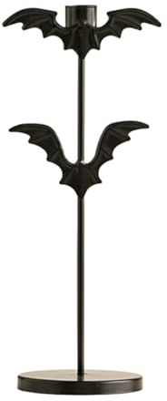 Fledermaus Kerzenständer aus Metall 27.3cm, Gothic Kerzenhalter Schwarz, Halloween Dekoration für Tisch & Fensterbank, Grusel Deko mit Sanftem Kerzenlicht (A)