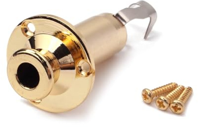 Goldene Gitarren Endstiftbuchse 6,35mm Stereo Mono mit Gurtknopf | Kupfer, 3 Befestigungsschrauben und 3-prong Anschluss, Ersatz für Gitarren und Andere Instrumente
