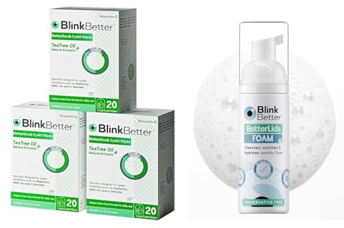 BetterLids Eyelid Care Bundle – 3-Pack (60ct) Wipes & 2 oz Foam Cleanser – Gentle Daily Cleansing with Tea Tree, Centella & Aloe – Soothes Dry, Itchy, Sensitive Eyelids