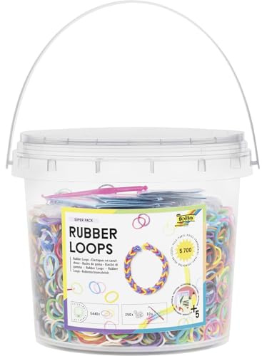 Folia 33029 - Rubber Loops SUPER Pack, 5700-teiliges Loom Bänder Set für Kinder ab 6 Jahren, inkl. 250 Clips und 10 Häkelnadeln, Halsketten, Ringe und Armbänder selber Machen