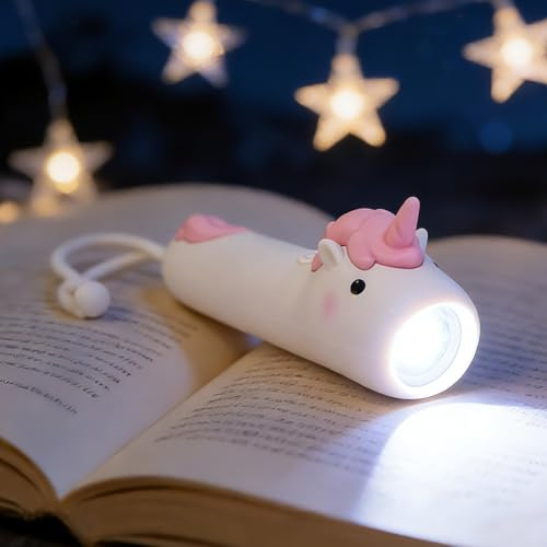 Nice Point - Lámpara de antorcha infantil con LED, recargable, USB-C, linterna infantil, unicornio, rosa, con correa de muñeca, pequeña linterna de silicona, a partir de 3 años, lámpara de camping