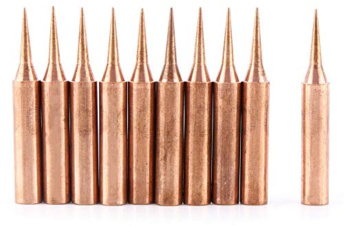 SIXRUN 10Pcs Copper Soldering Iron Tips, Super Needle Point for Low Temperature Soldering for 936 937 938 969 8586 852D Soldering Station