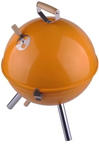 Barbecue a carbonella a legna rotondo con coperchio e manici in legno, ideale per 3-5 persone, portatile, ideale per cucinare all'aperto, perfetto per barbecue e feste (ge)