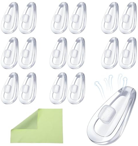 Mabor 10 Pairs Soft Silicone Air Cushion Eyeglass Nose Pads, Anti-Slip Push-in Non-Slip Nose Pads with Cleaning Cloth for Glasses & Sunglasses