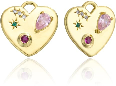 COGCHARGER 2 Stück Herzanhänger Für Armbänder Echter 18K Vergoldeter Kristallstern Wassertropfen Anhänger Aus Messing Mit Zirkonia Valentinstag Anhänger Für Ohrringe Halsketten DIY Schmuckherstellung