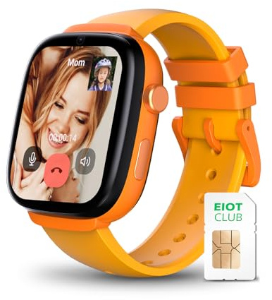 EIOTCLUB 4G Kids Smart Watch Built-in SIM Card, HD Video Call & GPS+LBS+Wi-Fi Tracker,SOS Function & Safe Zones,Class Mode & APP Controls, IP68 Waterproof, Kid Smartwatch for Boys Girls Ages 4-12