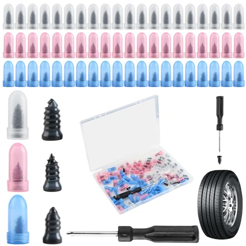 Piaeny 92 PCS Tyre Repair Kit Rubber Nails, with Screwdriver and Storage Box, Motorcycle and Bicycle Puncture Repair, Durable Self-Service Tyre Repair Tool(30S +30M +30L)