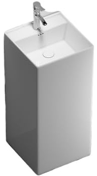 Lavabo sur pied Lavabo sur colonne en céramique blanche, ensemble lavabo monobloc avec robinet et kit de vidange