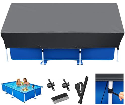 Cubierta de piscina rectangular, con cordones, para piscina con marco rectangular, resistente al polvo, impermeable, cubierta de piscina rectangular, protección UV, marco de piscina (400 x 215 cm)