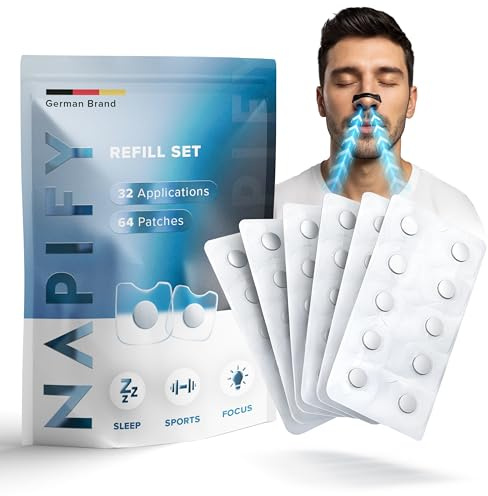 Nasal Strips Refill Pack (32 Days) – Anti Snore Stopper Replacement Patches – Strong German Adhesive – Better Breathing for Sport Performance, Focus & Reduced Snoring Black Refill