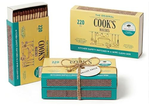 Cook’s Safety Matches 4 Pack (220 Per Box, 880 Total) – Long Burning Easy Strike Matches for BBQ, Fireplace, Candles, Stove & Camping | Household Indoor Outdoor Matches