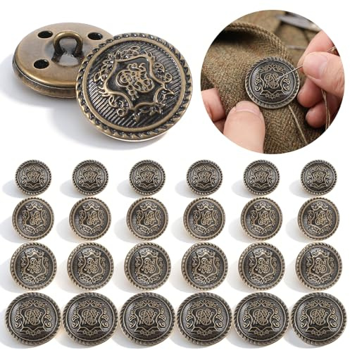 24 Stück Metallknöpfe Bronzeknöpfe Knöpfe Metall Antike Blazerknöpfe | Schwarze Silberne Knöpfe, Messingknöpfe, Vintage-Anzugjackenknöpfe für Herrenmäntel, Anzüge, Uniformen DIY Nähen