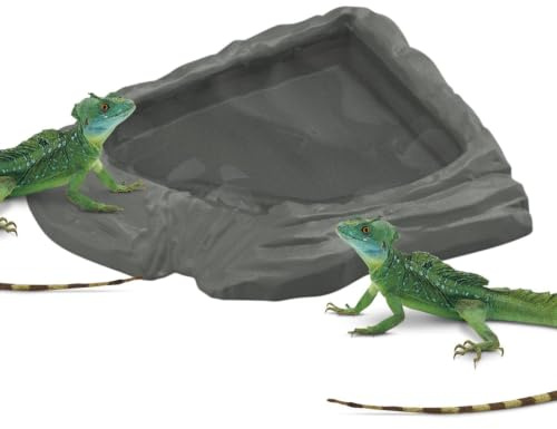 Sköldpaddsmat Skål Platsbesparande Simulerad Bred Öppning Spillsäker | Gecko Badbassäng Bred öppning spillsäker naturtrogen reptilhabitat tank terrarium akvarium matskål för skäggagam,