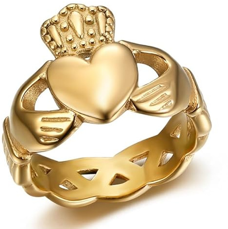 BOBIJOO JEWELRY - Claddagh Herz Liebe Freundschaft Irland Frauen Ring Edelstahl vergoldet - 20,1 (10 US)