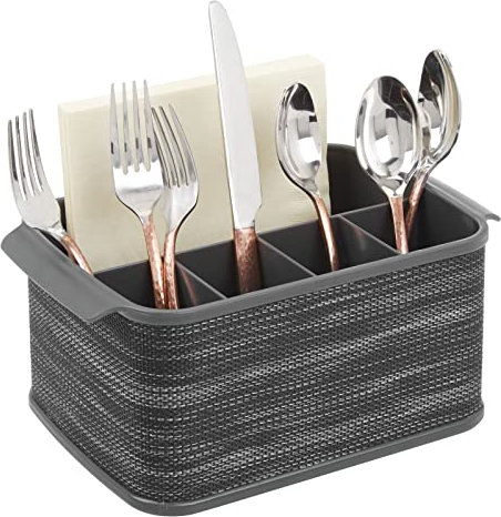 mDesign Besteckhalter mit Griffen – dekorativer Besteckkorb für Küche, Esszimmer, Garten oder Picknick – Besteckorganizer mit 5 Fächern – dunkelgrau