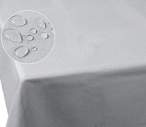 Laneetal Tischdecke abwaschbar, Tischtuch mit Lotuseffekt, in Leinenoptik, Tischwäsche eckig 130x160 cm, wasserabweisend fleckenabweisend, Tafeldecke aus Polyester, Hellgrau